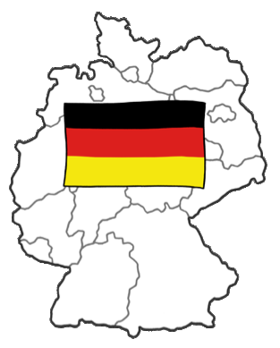 Eine Zeichnung von einer Deutschland-Karte mit der Deutschland-Flagge in Schwarz-Rot-Gold.