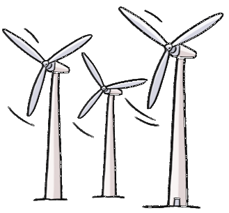 Eine Zeichnung von Wind-Rädern. 