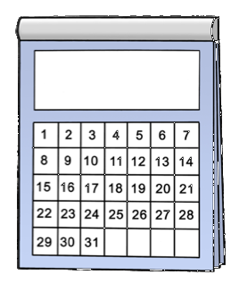 Zeichnung von einem Kalender-Blatt. Das Kalender-Blatt zeigt einen Monat mit 31 Tagen.