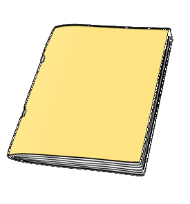 Eine Zeichnung von einem gelben Heft.