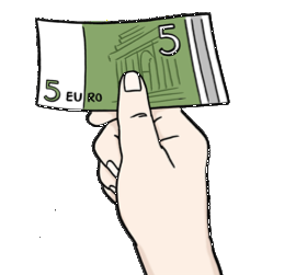 Eine Zeichnung von einem Geldschein in einer Hand.